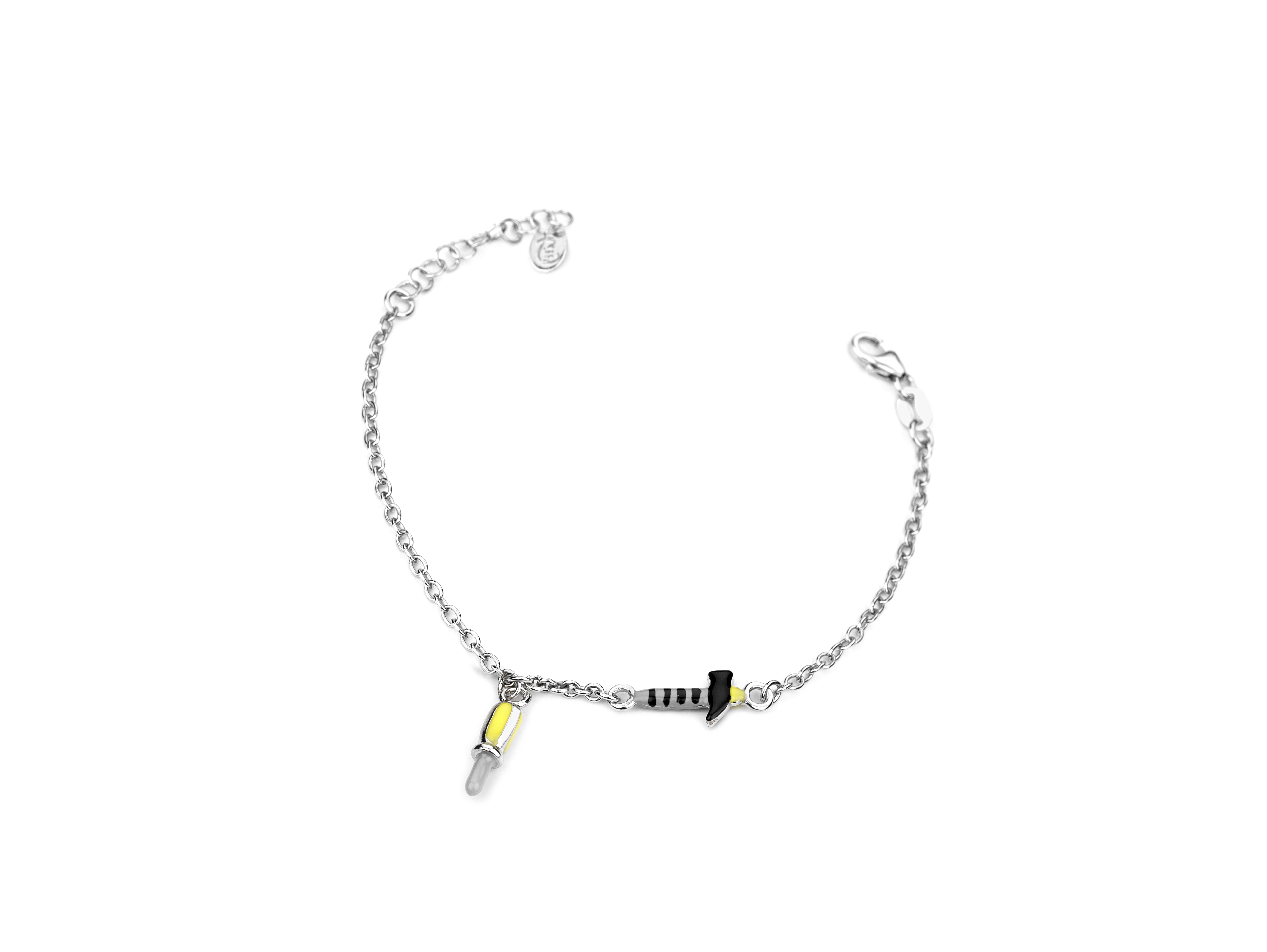 BRACCIALE FORZATINA CON MARTELLO E CACCIAVITE IN ARGENTO RODIATO TIT 925 E SMALTO CM 15-17