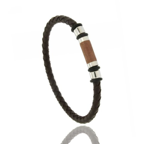 BRACCIALE IN CUOIO TUBOLARE MM 5 E ACCIAIO BICOLORE