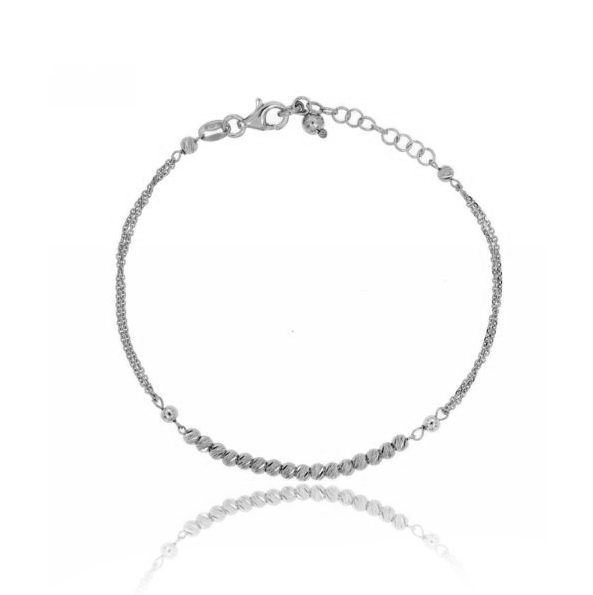 BRACCIALE FORZATINA A 2 FILI CON PALLINE DIAMANTATE CENTRALI IN ARGENTO RODIATO TIT 925‰ CM 18