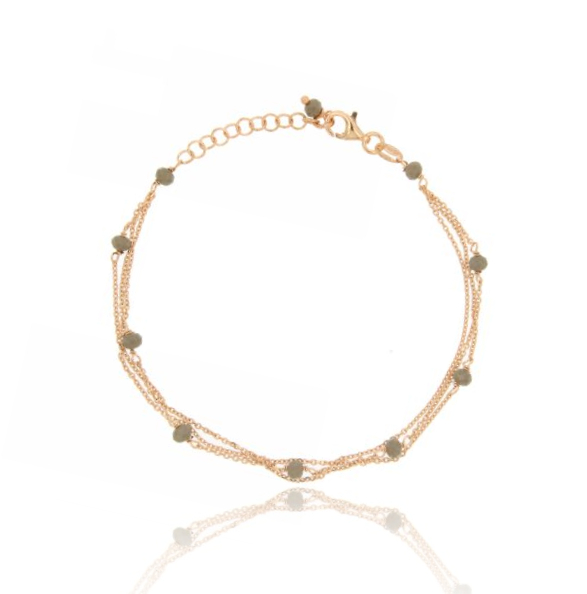 BRACCIALE FORZATINA A 3 FILI CON PIETRE FACCETTATE GRIGIO ALTERNATE IN ARGENTO PLACCATO ORO ROSA TIT 925‰ CM 18