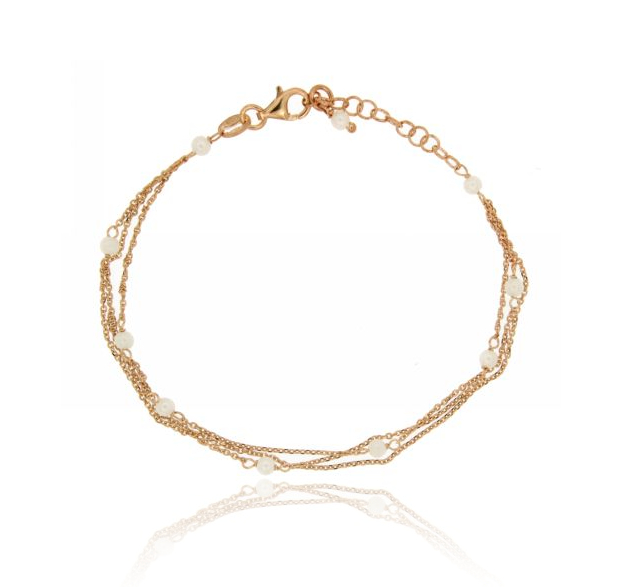BRACCIALE FORZATINA A 3 FILI CON PERLINE ALTERNATE IN ARGENTO PLACCATO ORO ROSA TIT 925‰ CM 18