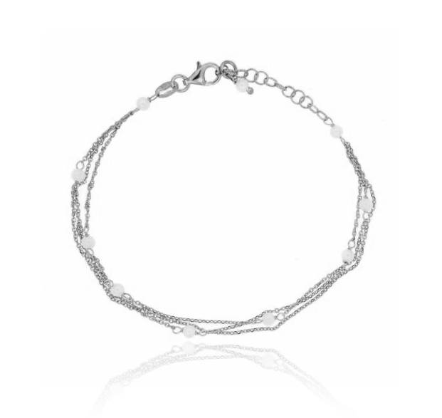 BRACCIALE FORZATINA A 3 FILI CON PERLINE ALTERNATE IN ARGENTO RODIATO TIT 925‰ CM 18