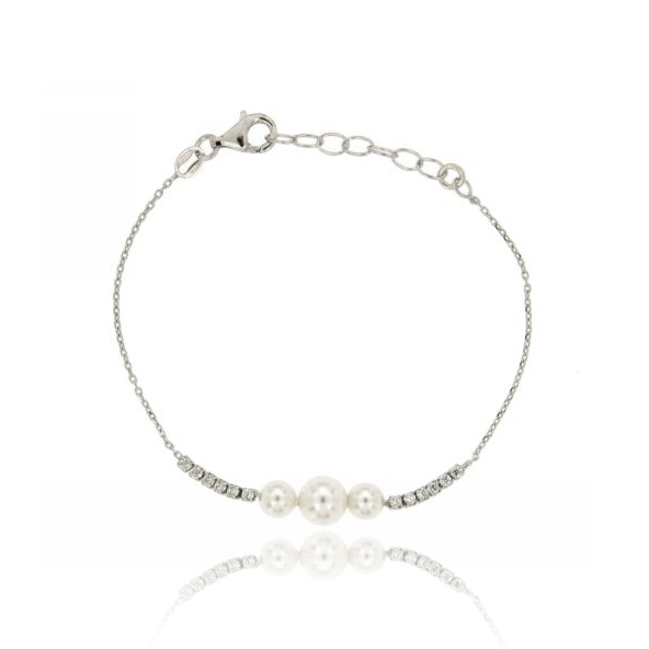 BRACCIALE FORZATINA CON PERLE E STRASS IN ARGENTO RODIATO TIT 925‰ CM 18