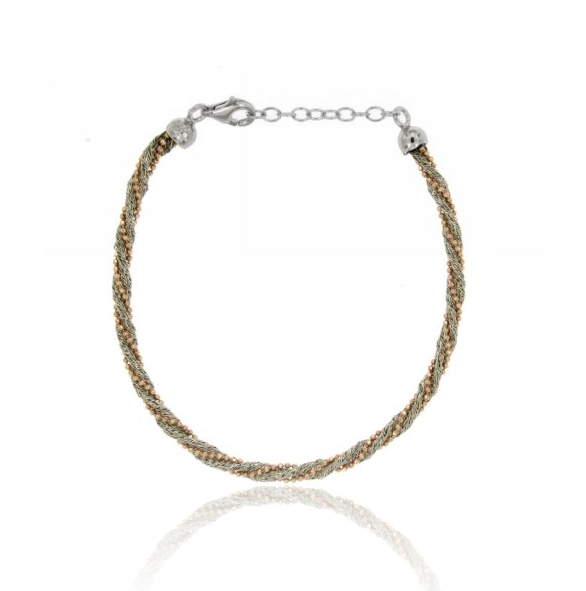 BRACCIALE A TORCHON IN ARGENTO TRICOLORE TIT 925‰ CM 18