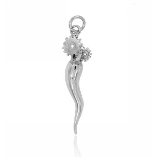 CIONDOLO A CORNO CON INGRANAGGI SIMBOLO INGEGNERIA MM 52X15 IN ARGENTO TIT 800