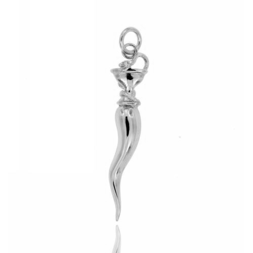 CIONDOLO A CORNO CON COPPA E SERPENTE SIMBOLO FARMACIA MM 55X12 IN ARGENT0 TIT 800