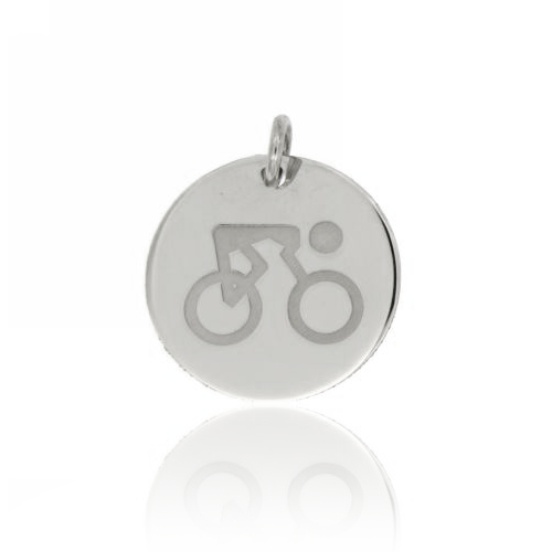 CIONDOLO TONDO CICLISMO MM 22 IN ARGENTO RODIATO TIT 925