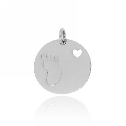 CIONDOLO TONDO CON PIEDINO MM 22 IN ARGENTO RODIATO TIT 925