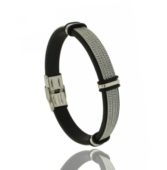 BRACCIALE IN PELLE MM 10 E CORDA DI ACCIAIO