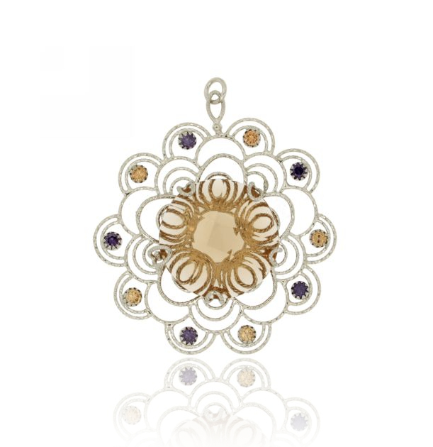 CIONDOLO A FIORE MM 60 CON PIETRE IDROTERMALI ASSORTITE DI COLORE IN ARGENTO RODIATO TIT 925‰