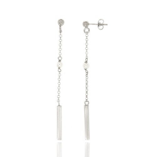 ORECCHINI SEMIRIGIDI CON CATENA ROLO' E PERLE MM 4 IN ARGENTO RODIATO TIT 925‰