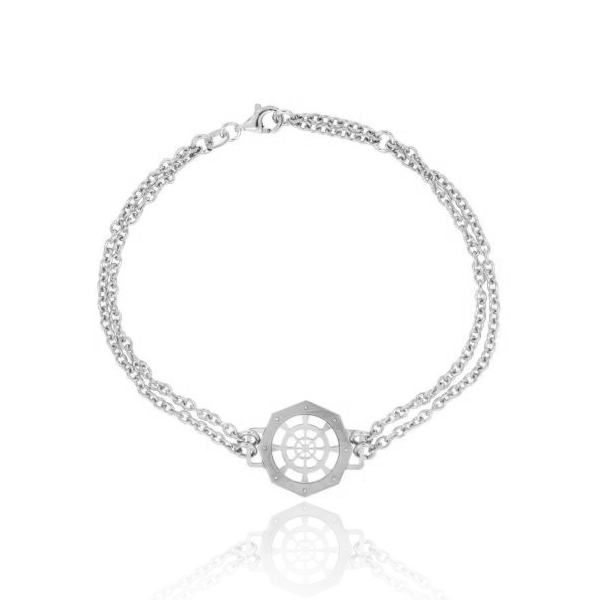 BRACCIALE FORZATINA DOPPIO FILO CON TIMONE IN ARGENTO RODIATO TIT 925‰ CM 18-21