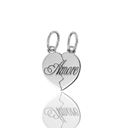 CIONDOLO CUORE DIVISIBILE AMORE IN ARGENTO RODIATO TIT 925