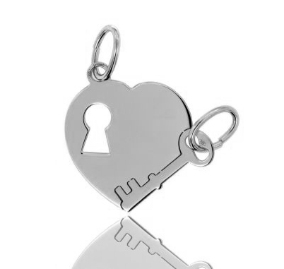 CIONDOLO CUORE DIVISIBILE CHIAVE - SERRATURA IN ARGENTO RODIATO TIT 925