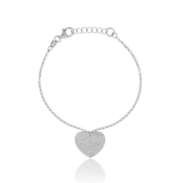 BRACCIALE ROLO' CON CUORE MARTELLATO PENDENTE IN ARGENTO BICOLORE TIT 925‰ CM 18