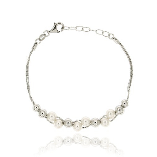BRACCIALE COBRA IN ARGENTO RODIATO TIT 925‰ E PERLE CM 18