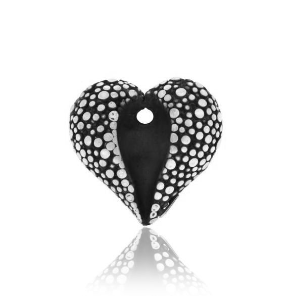 CIONDOLO CUORE SCATOLATO MM 30X32 FORO PASSANTE IN ARGENTO BRUNITO TIT 925