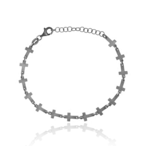 BRACCIALE CROCI IN ARGENTO BRUNITO TIT 925‰ CM 16-19