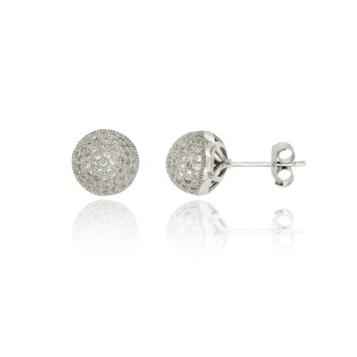 ORECCHINI A LOBO SFERA MM 10 CON PAVE' DI ZIRCONI IN ARGENTO RODIATO TIT 925‰