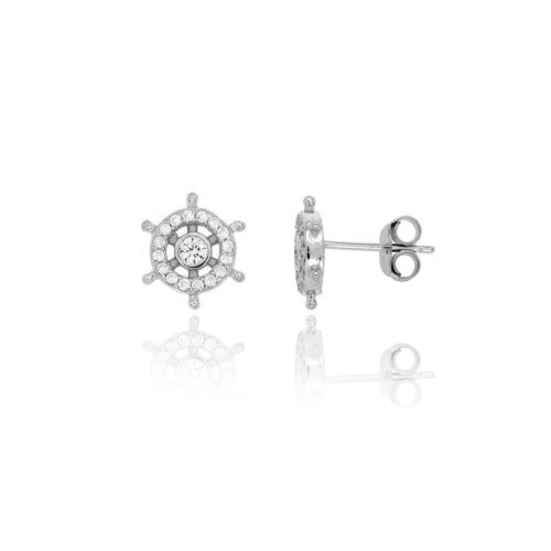 ORECCHINI TIMONE MM 9 CON PAVE' DI ZIRCONI IN ARGENTO RODIATO TIT 925‰