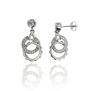 ORECCHINI PENDENTI INTRECCIO CERCHI IN ARGENTO RODIATO TIT 925‰ E ZIRCONI