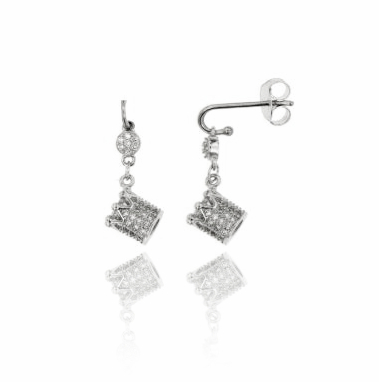 ORECCHINI PENDENTI CON CORONA IN ARGENTO RODIATO TIT 925‰ E ZIRCONI