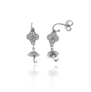 ORECCHINI PENDENTI CON FIORE E OMBRELLO IN ARGENTO RODIATO TIT 925‰ E ZIRCONI
