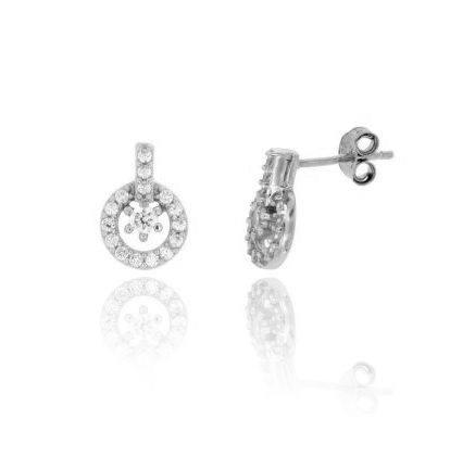 ORECCHINI A LOBO TONDO MM 11X8 CON PAVE' DI ZIRCONI IN ARGENTO TIT 925