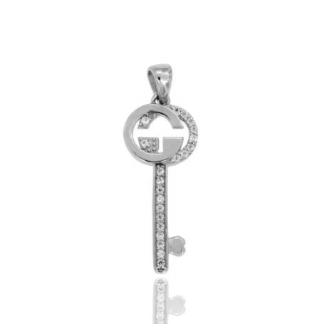 CIONDOLO CHIAVE MM 23X9 CON PAVE' DI ZIRCONI IN ARGENTO RODIATO TIT 925