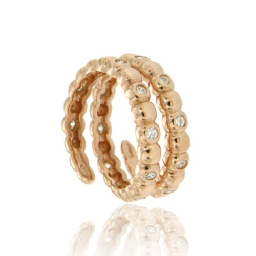 ANELLO A SERPENTE CON MEZZE SFERE IN ARGENTO RAMATO TIT 925 CON ZIRCONI MISURA REGOLABILE
