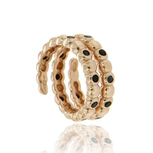 ANELLO A SERPENTE CON MEZZE SFERE IN ARGENTO RAMATO TIT 925 CON ZIRCONI MISURA REGOLABILE