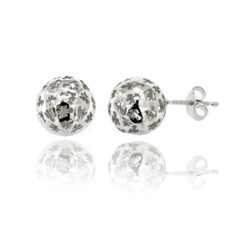 ORECCHINI A LOBO SFERA MM 11 CON ANGELI TRAFORATI IN AG RODIATO TIT 925‰