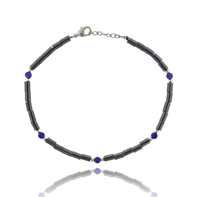 BRACCIALE IN EMATITE CON SFERE ALTERNATE MM 3 COLORE VIOLA E CHIUSURA IN ACCIAIO
