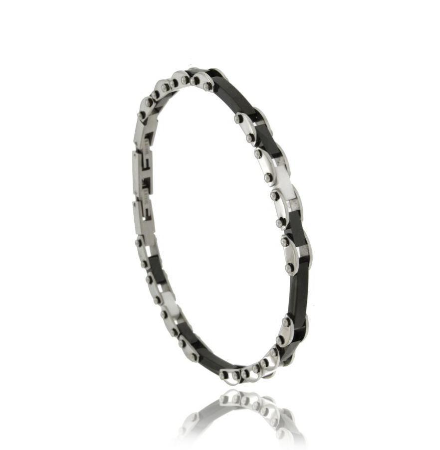 BRACCIALE IN ACCIAIO ALTERNATO CON CERAMICA BIANCA E NERA