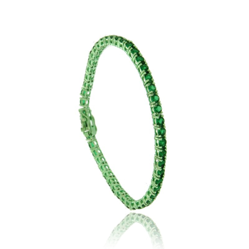 BRACCIALE TENNIS IN METALLO PLACCATO GREEN CM 18 CON ZIRCONI MM 3 COLORE VERDE