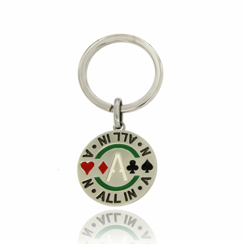 PORTACHIAVI TONDO MM 30 IN ACCIAIO CON SEMI CARTE DA GIOCO E SMALTO