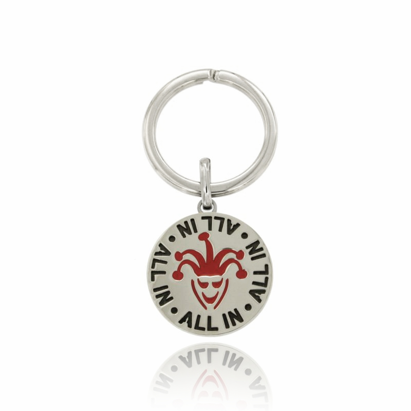 PORTACHIAVI TONDO MM 30 IN ACCIAIO CON CARTA DA GIOCO "JOLLY" E SMALTO