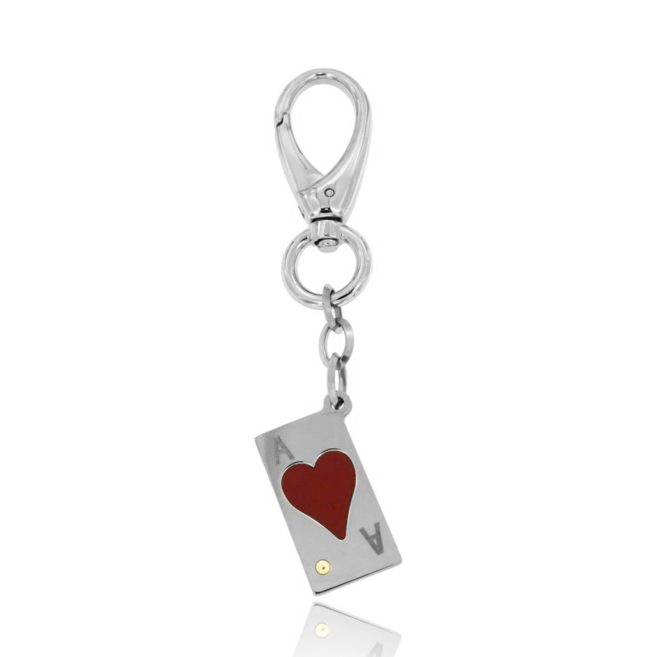 PORTACHIAVI RETTANGOLARE MM 32X17 IN ACCIAIO CON CARTA DA GIOCO E SMALTO