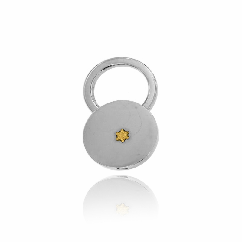 PORTACHIAVI TONDO MM 30 IN ACCIAIO CON TIMONE IN BILAMINA DI OTTONE E ORO