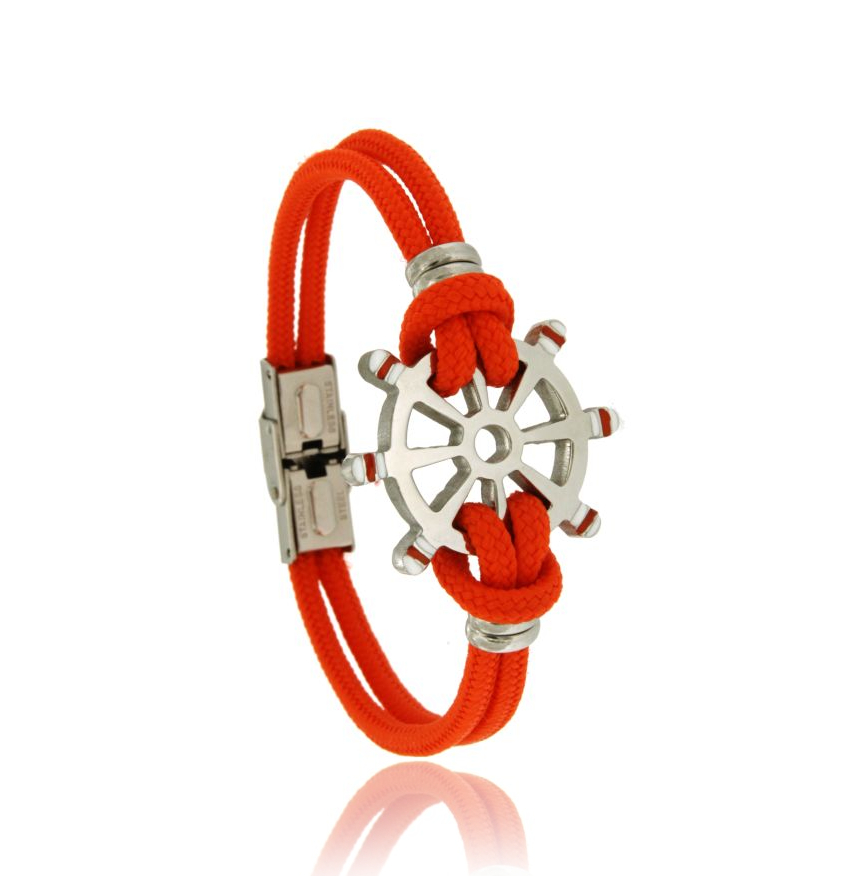 BRACCIALE CON TIMONE CENTRALE IN ACCIAIO SMALTATO E CORDA