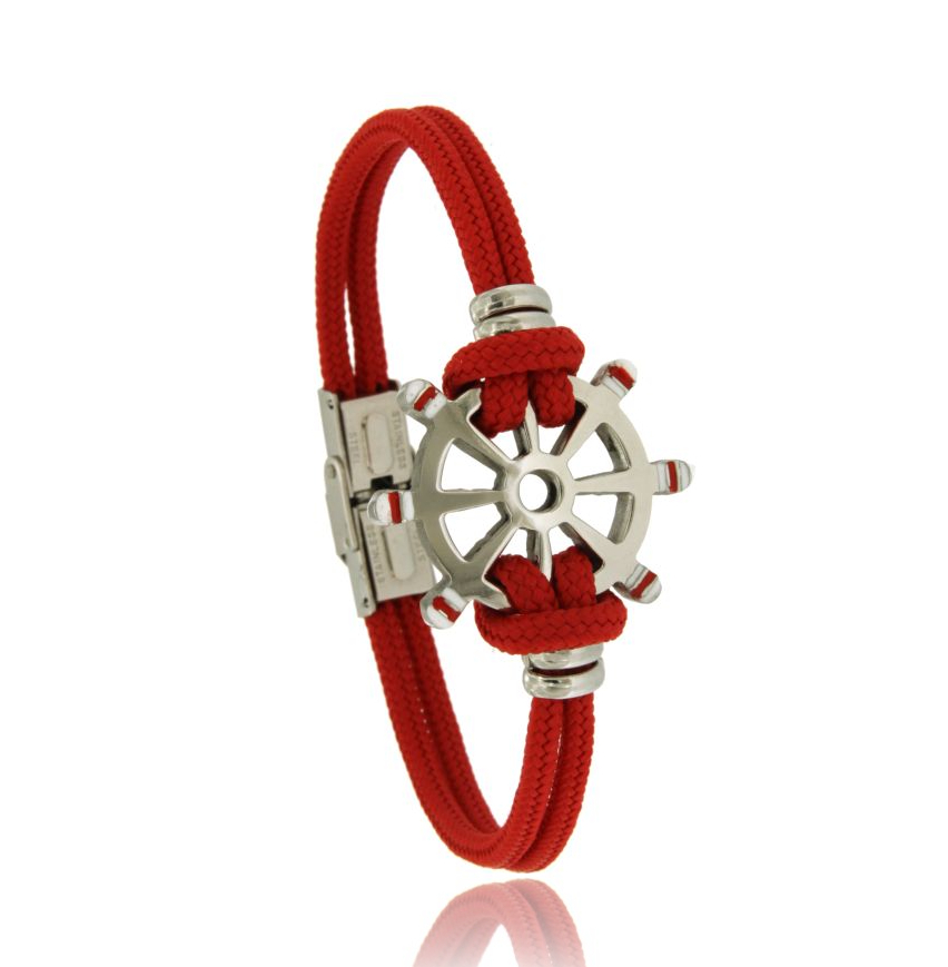 BRACCIALE CON TIMONE CENTRALE IN ACCIAIO SMALTATO E CORDA