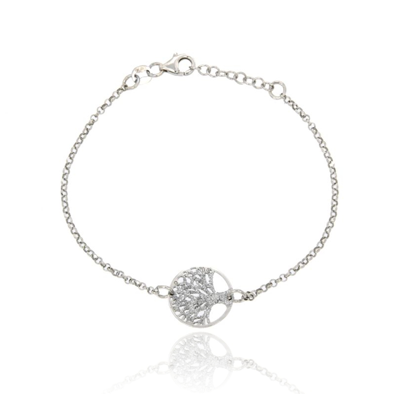 BRACCIALE ROLO' CM 18 CON ALBERO DELLA VITA MM 15 CON GLITTER IN ARGENTO RODIATO TIT 925‰