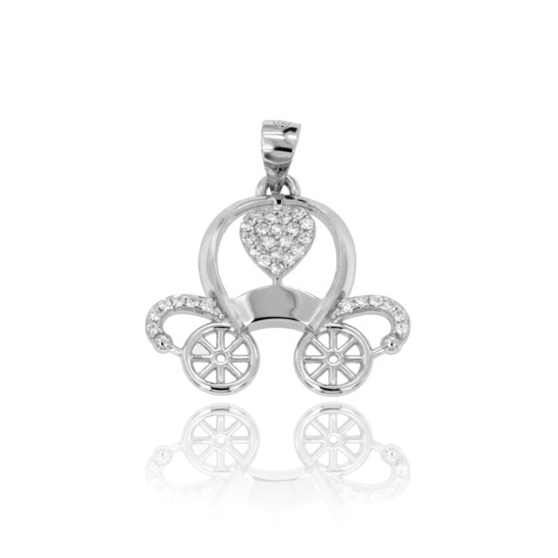 CIONDOLO CARROZZA MM 20X22 IN ARGENTO RODIATO TIT 925‰ E ZIRCONI