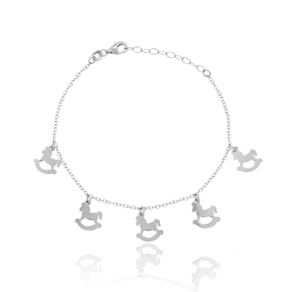 BRACCIALE FORZATINA CON PENDENTI CAVALLO A DONDOLO IN ARGENTO RODIATO TIT 925‰ CM 18-20