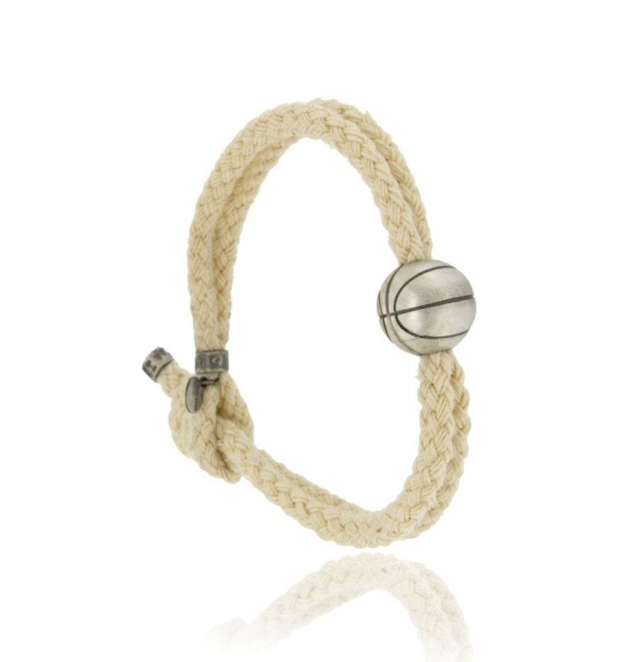 BRACCIALE IN CORDA AVORIO CON PALLONE IN ARGENTO RODIATO TIT 925