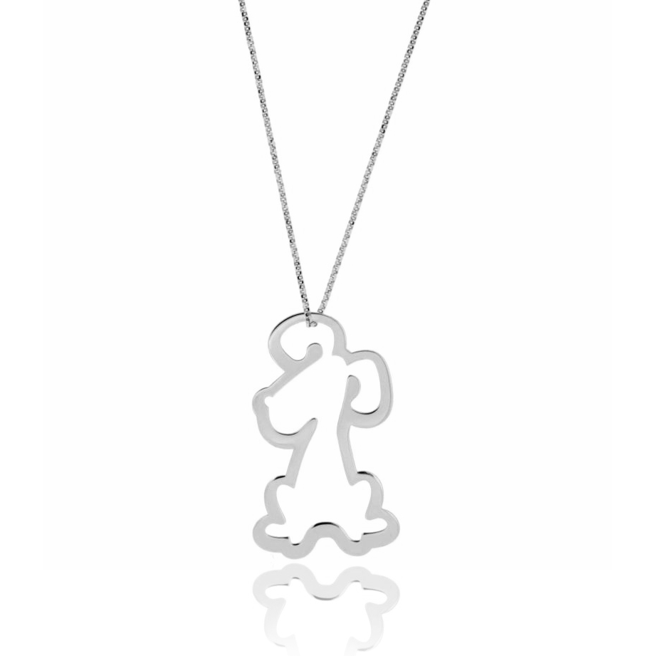 CATENA ROLO' CON SAGOMA CANE MM 38X22 PENDENTE IN ARGENTO RODIATO TIT 925‰ CM 45
